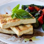 Basil Grilled Tofu with Okra, Red Peppers and Portabellas