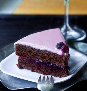 Chocolate Raspberry Cake with “Anniversary” Glaze